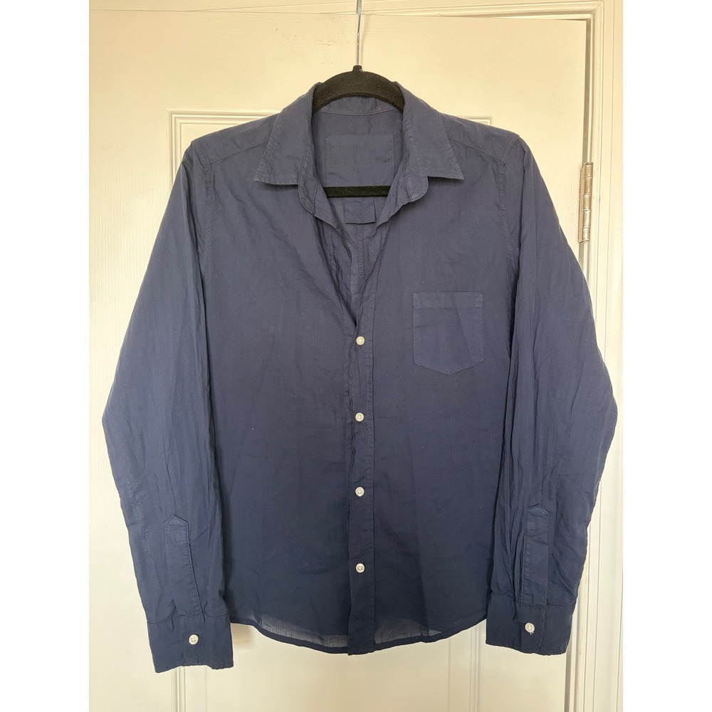 Frank & Eileen Barry Navy Blue Cotton Button Down Shirt Made in USA Womens